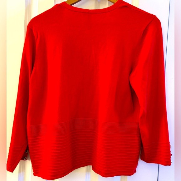 Love Scarlett, sz L, Cardigan, red, open front, 77% rayon, 23% polyester, EUC - Picture 2 of 4